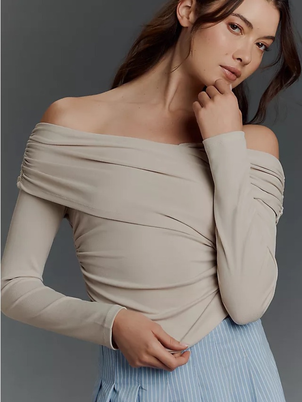 Anthropologie X Good American Faux Wrap Bone Off Shoulder Top Size 2X